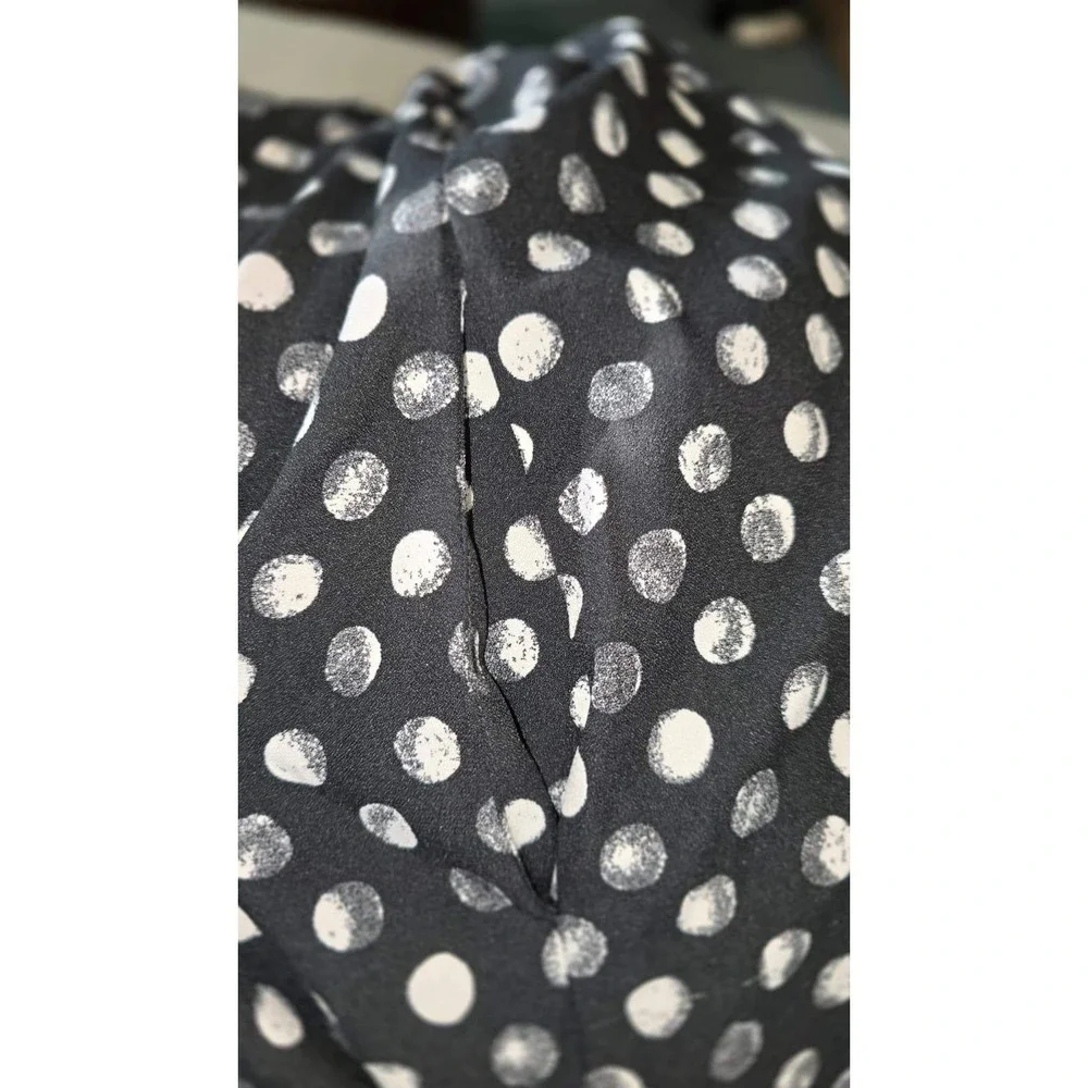 Merona Women's Black Polka Dot‎ High Low Shirt Long Sleeve Pockets Dress Size L